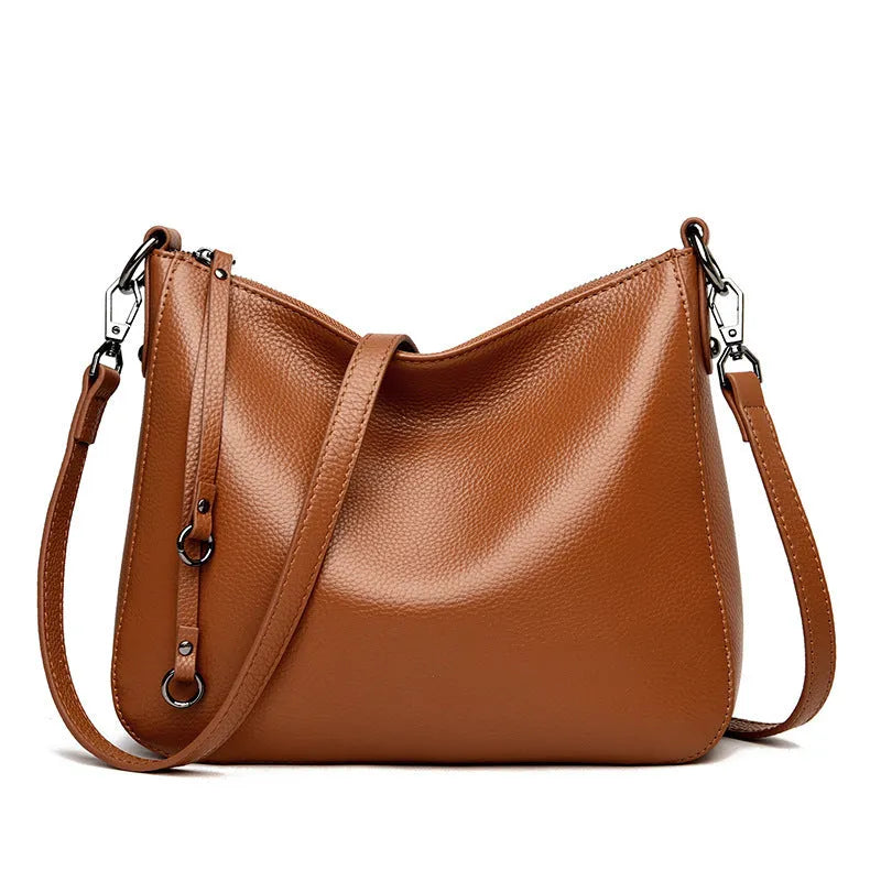 Large capacity genuine cowhide leather tote bag for women, horizontal square shape, double shoulder straps, black colour option