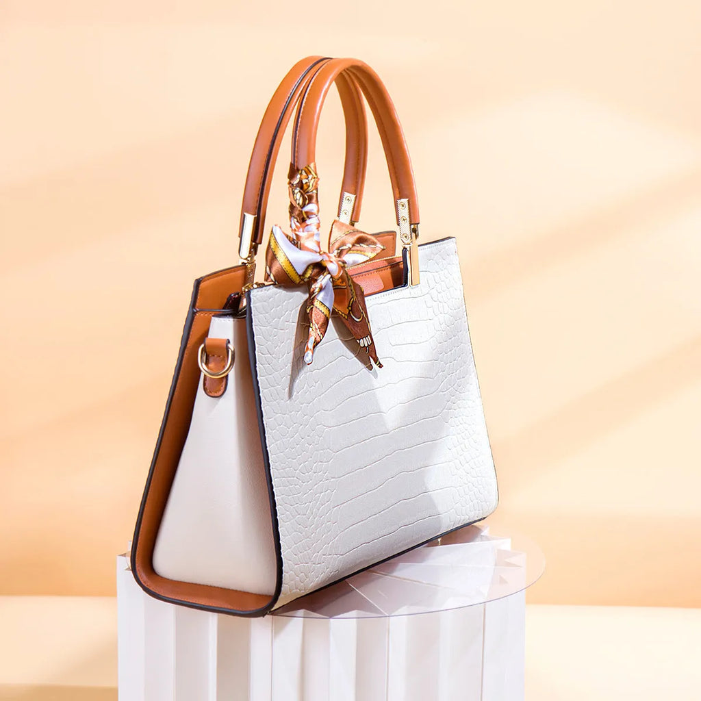 Milky white women's shoulder handbag with multiple internal compartments and urban simplicity style