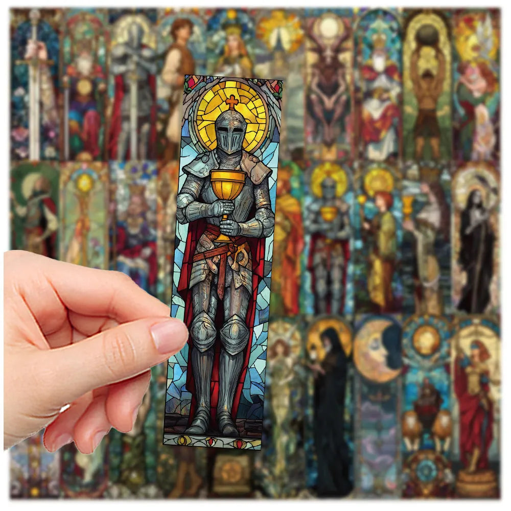 Portable Home set of 30 painted glass tarot themed paper bookmarks in cute handmade style.