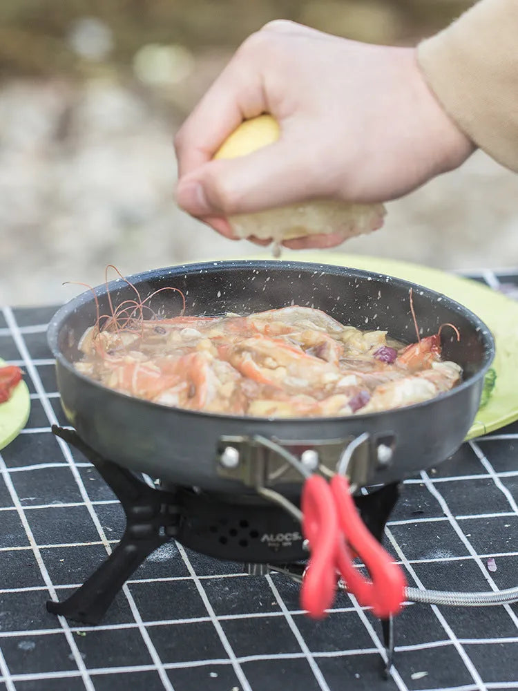Alocs medical stone colour non-stick folding frying pan, 180mm diameter, aluminium alloy, compact for outdoor use