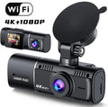 Standard black dual-channel car dash cam with 1.5-inch screen, rear camera, mount, and car charger on box.