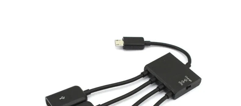 Black micro USB OTG one-to-four multi-port adapter with 0.25m cable for Android devices