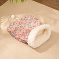 Blue rabbit design flannel cat sleeping bag nest bed measuring 50 by 40 centimetres.