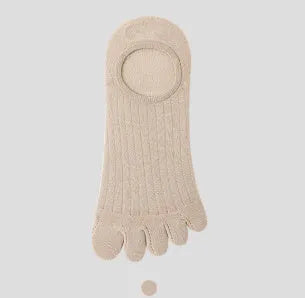 Five-finger boat socks in modal cotton, shown in black, dark grey, light grey, khaki, and white colour options.