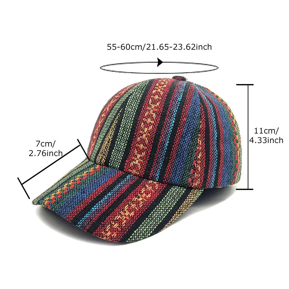 Women's bohemian baseball cap with dome crown in lightweight polyester fabric