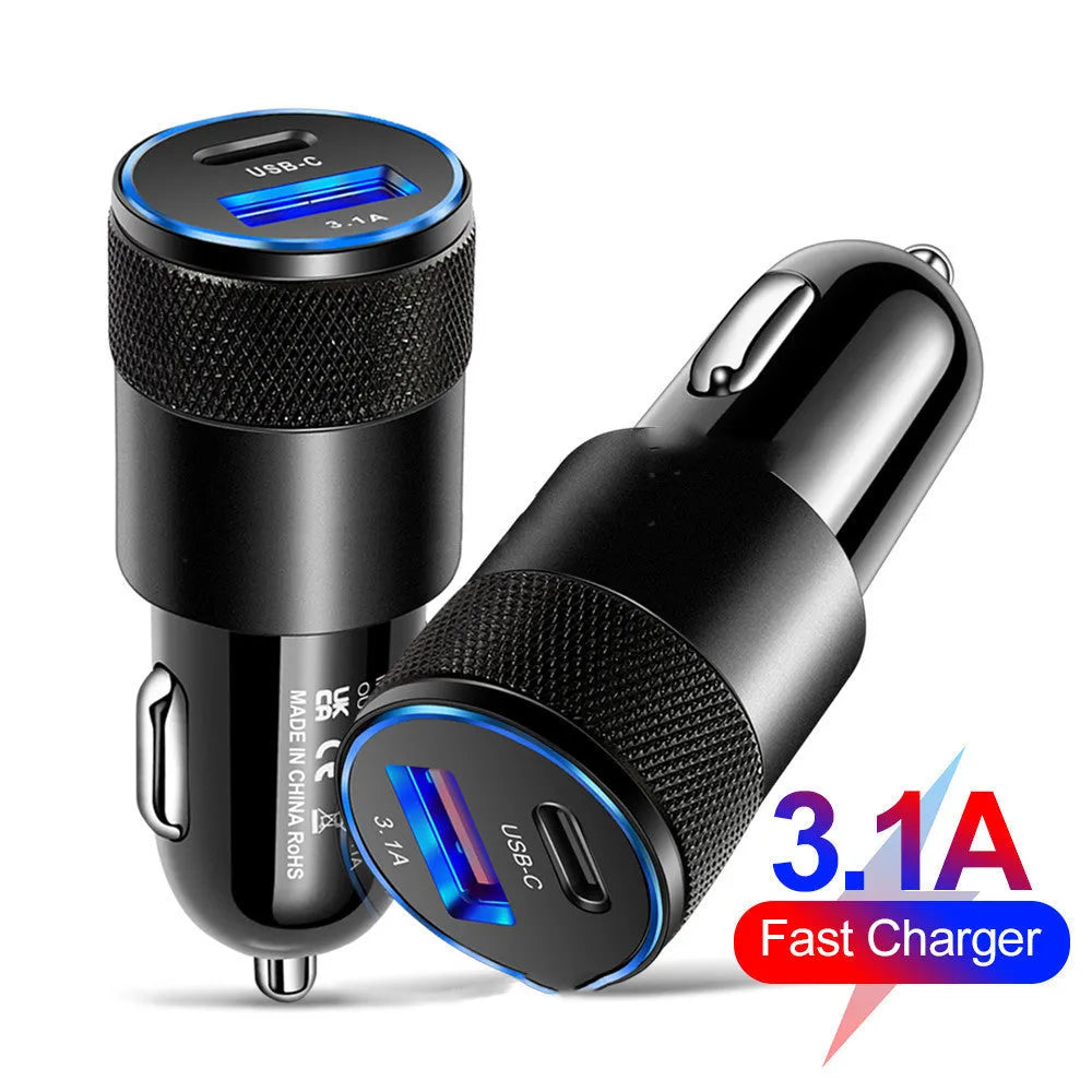Aluminium alloy mobile phone car charger showing compact 2.5x6cm design