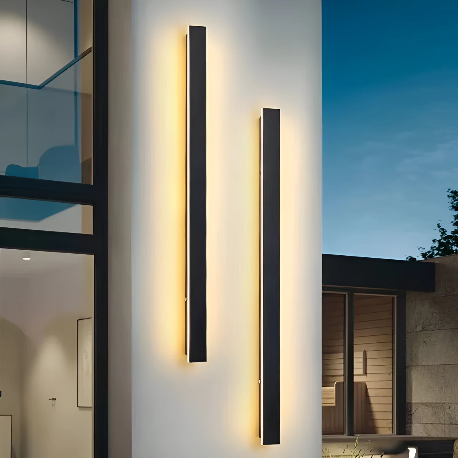 IP65 waterproof outdoor LED wall lamp in silver Alec finish, showing adjustable warm white and cool white light colours.