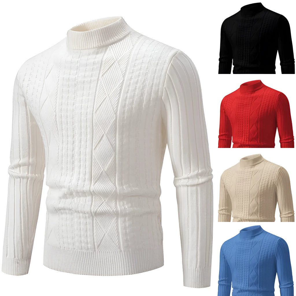 Men's cotton blend jacquard pullover sweater in beige, slim fit, long sleeve, available in sizes M to XXXL