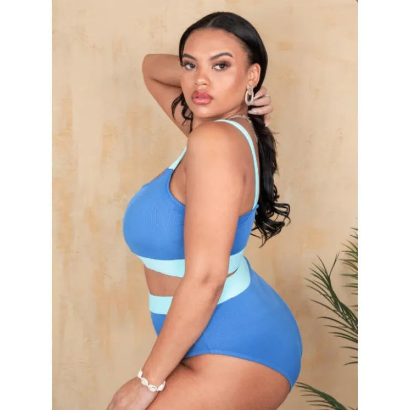 Solid colour women's high-waisted bikini swimsuit set on a neutral background.