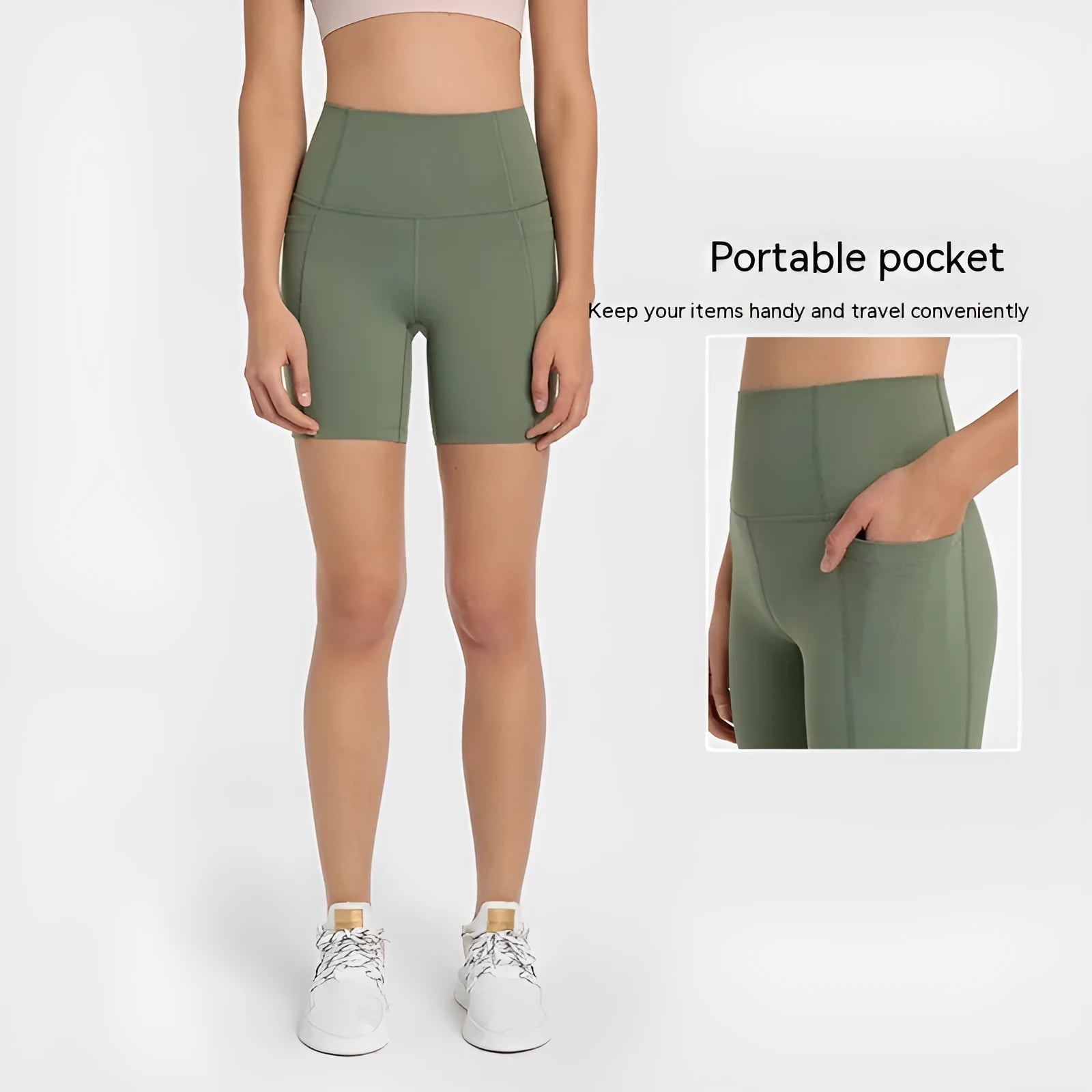 Women's solid colour sports shorts with super stretch fabric in fifth pants length