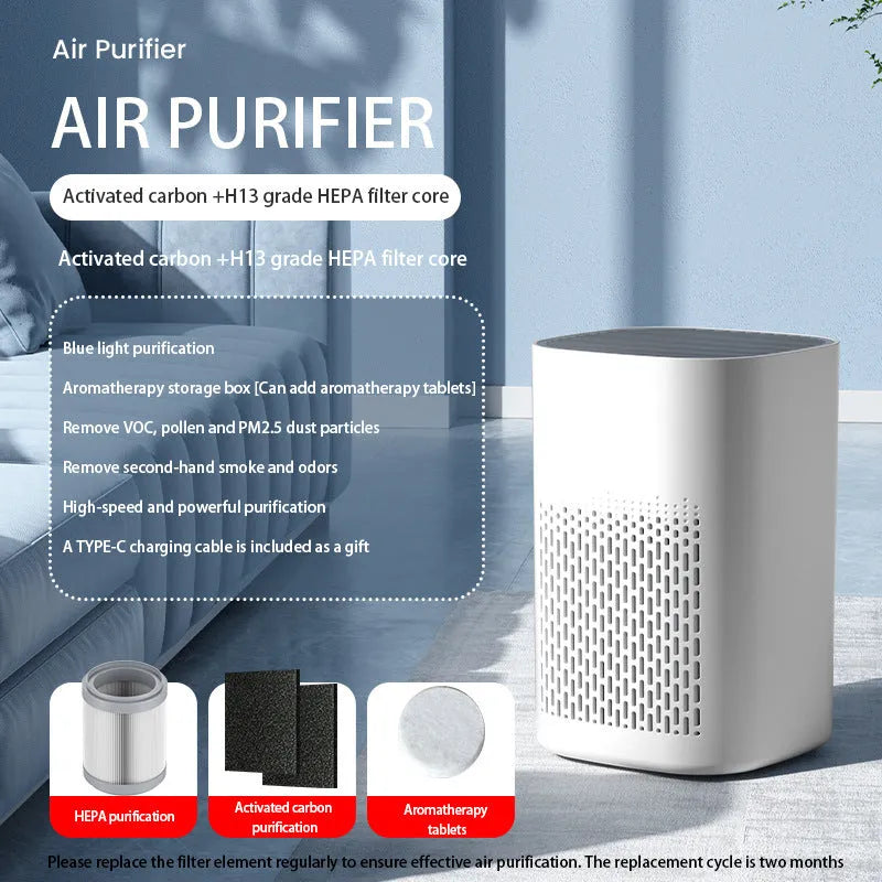 Simple style desktop air purifier unit with USB cable connection