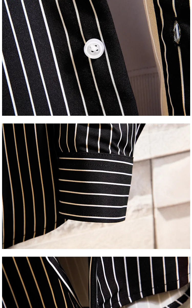 Men's casual striped cardigan in slim fit, long sleeves, pointed collar, available in white and black colourways