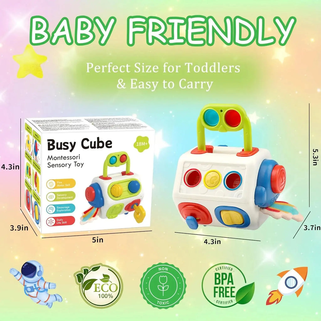 9 in 1 busy cube Montessori sensory toy for toddlers, eight-sided ball design, plastic educational fidget board