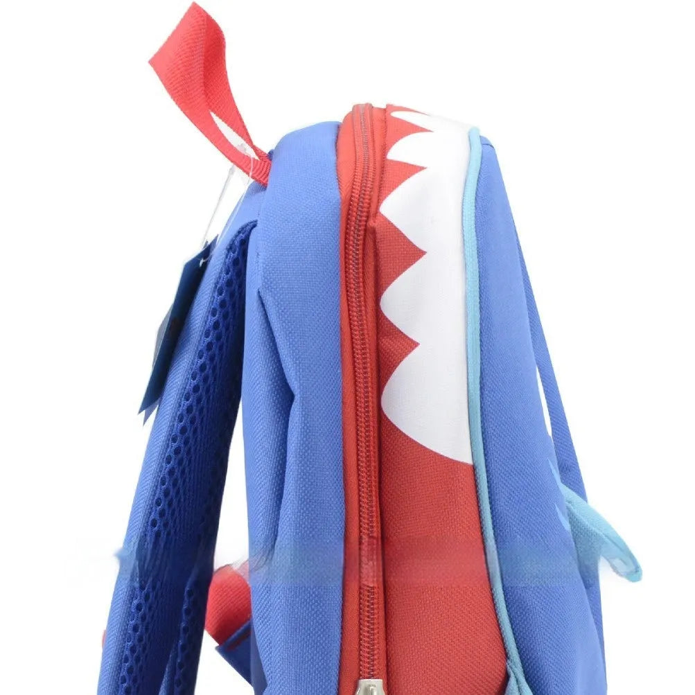 Blue children's schoolbag with animal pattern made from Oxford cloth, side view showing compact 29cm height