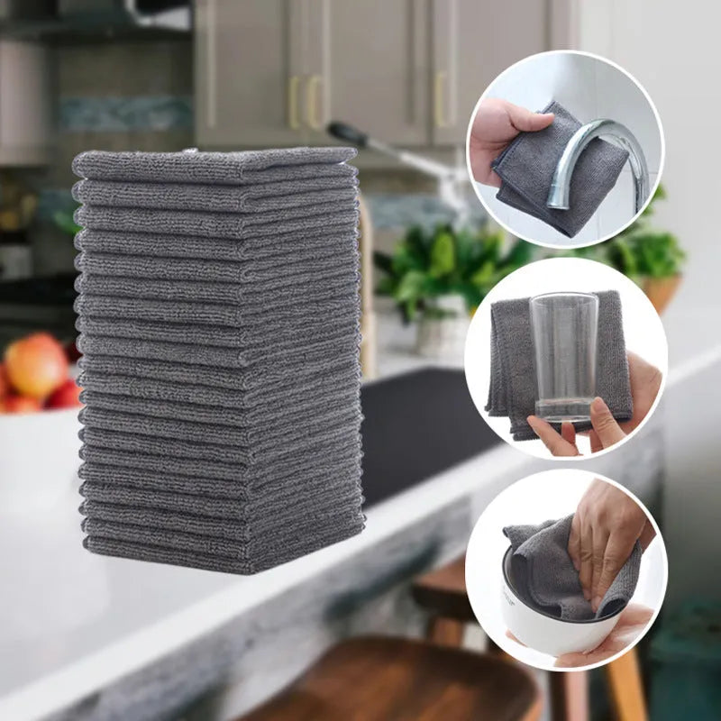 Grey 25x25cm microfiber kitchen cleaning cloth for oilproof decontamination on pots and bowls