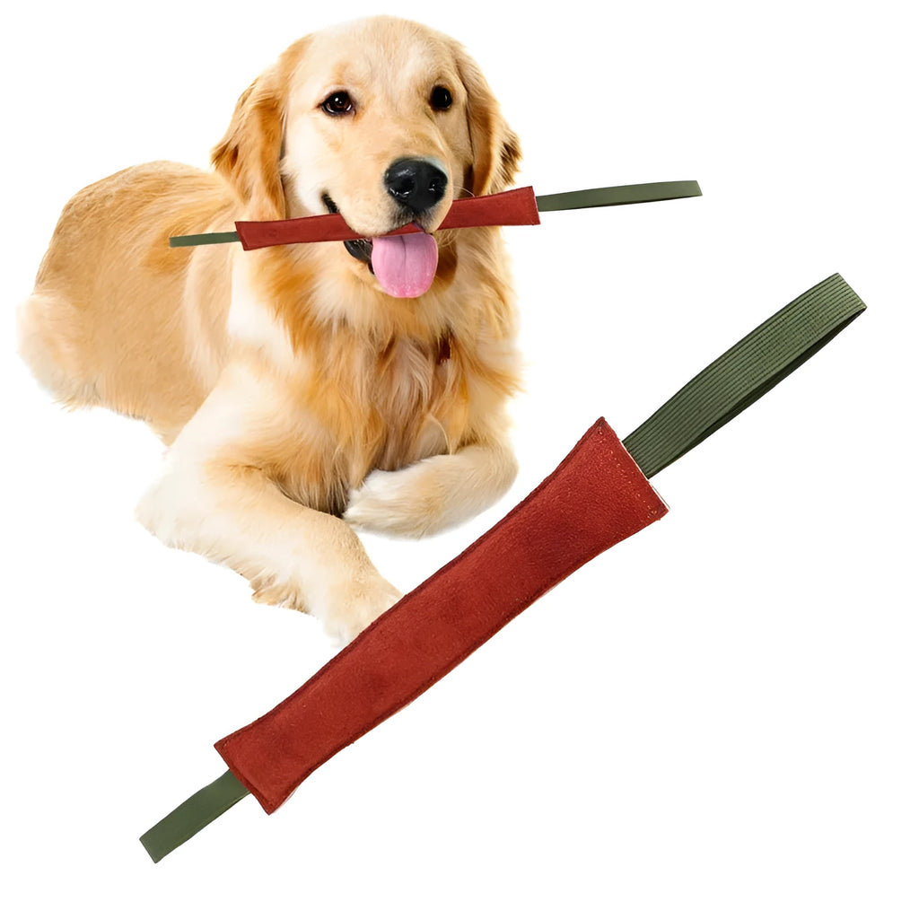 Natural cowhide dog biting training stick 40cm on plain background training exercise toy