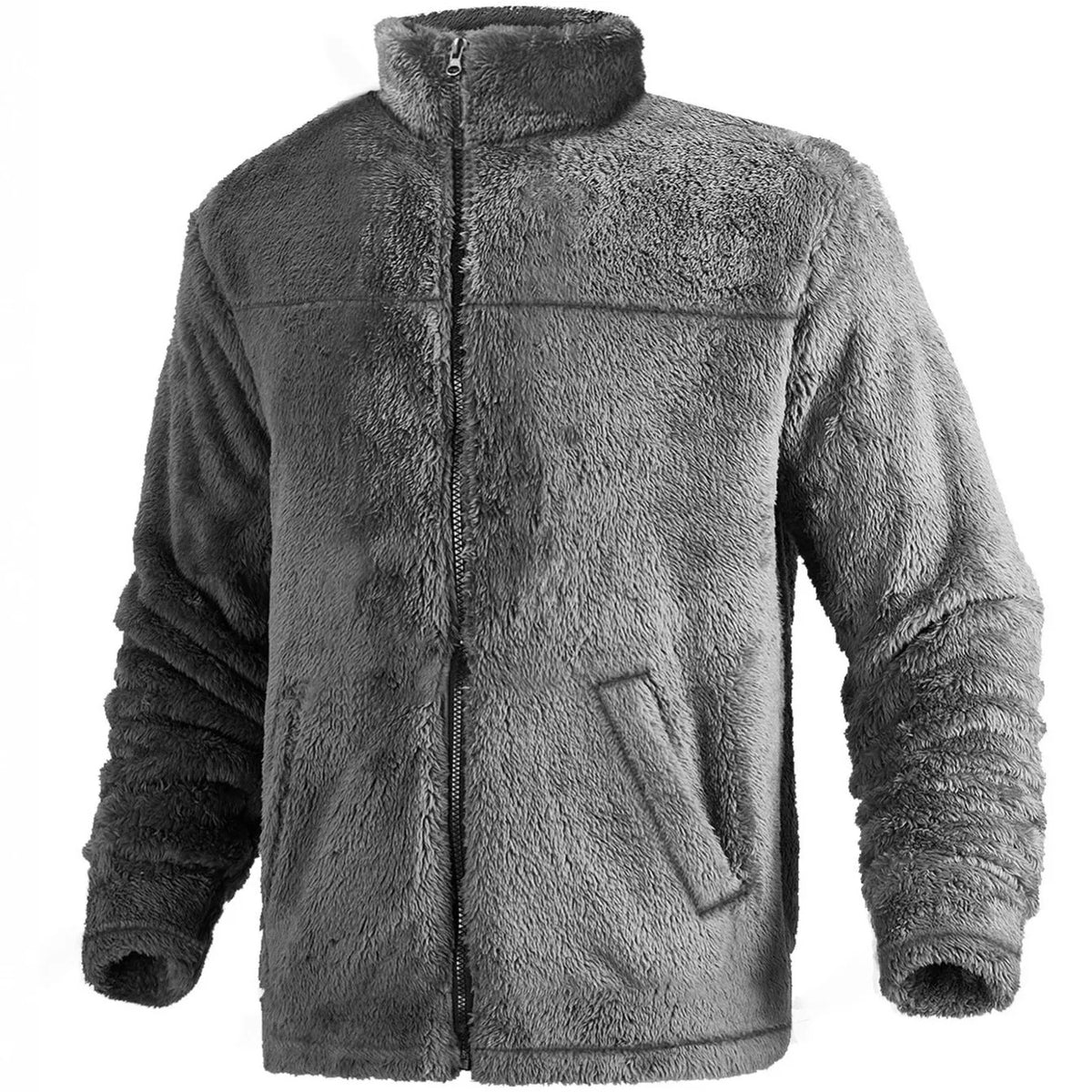 Bejirog men's loose fit zip jacket with stand-up collar and long sleeves in navy blue, black, khaki, dark grey or dark brown.