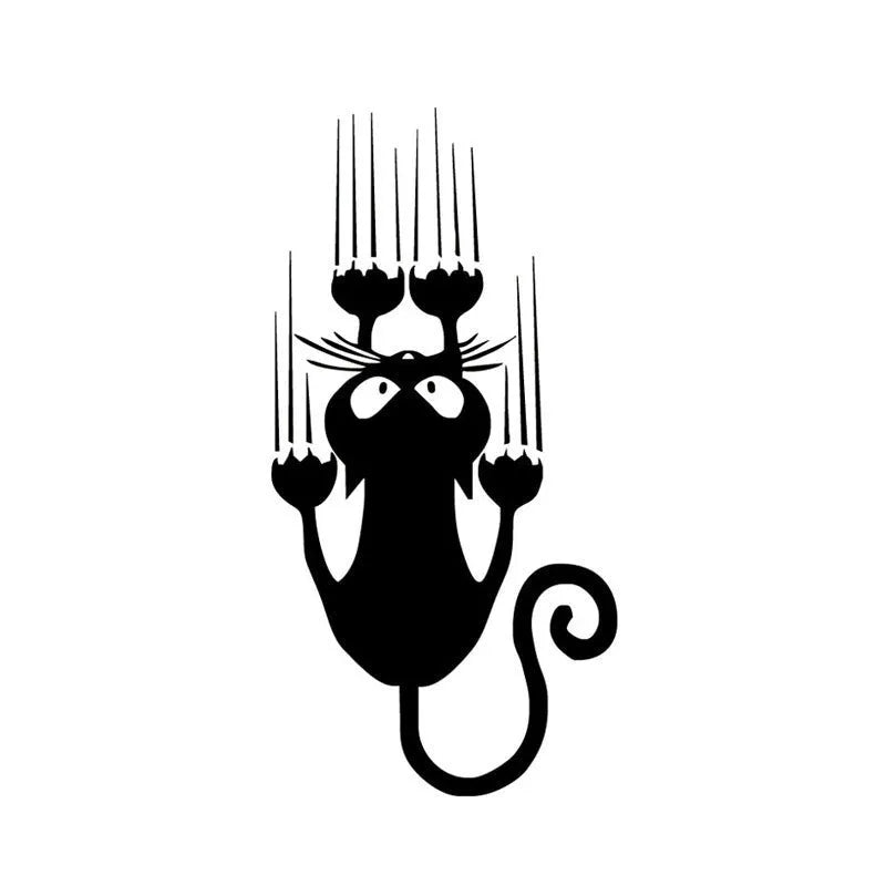 Reflective black cat paw car sticker 15x7.5cm on white car body panel