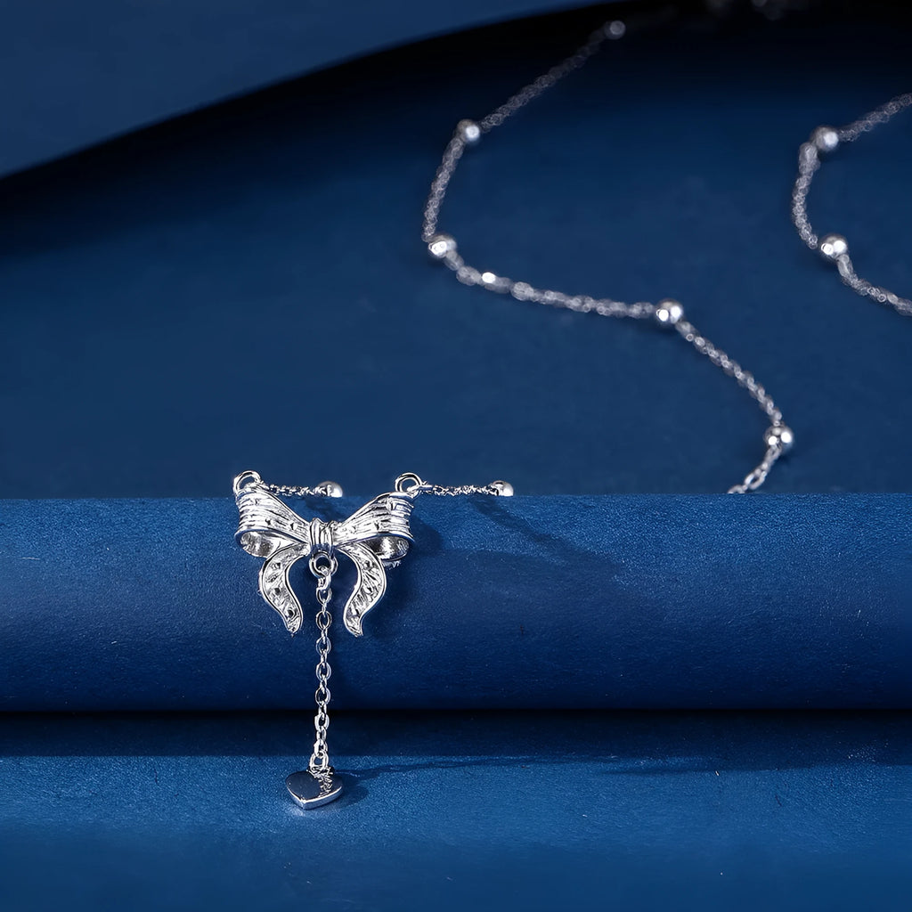 S925 silver butterfly heart clavicle chain necklace with adjustable 40-45cm O-ring chain