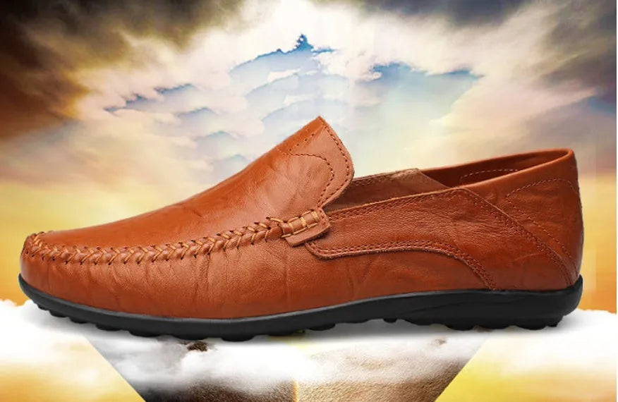 Men's slip-on business shoes with hollowed-out perforated pigskin leather upper in black colour