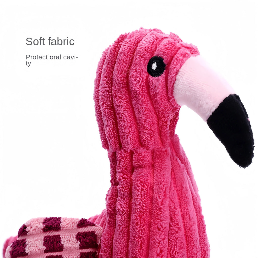 Pink animal-shaped corduroy dog toy with squeaker for small and large dogs