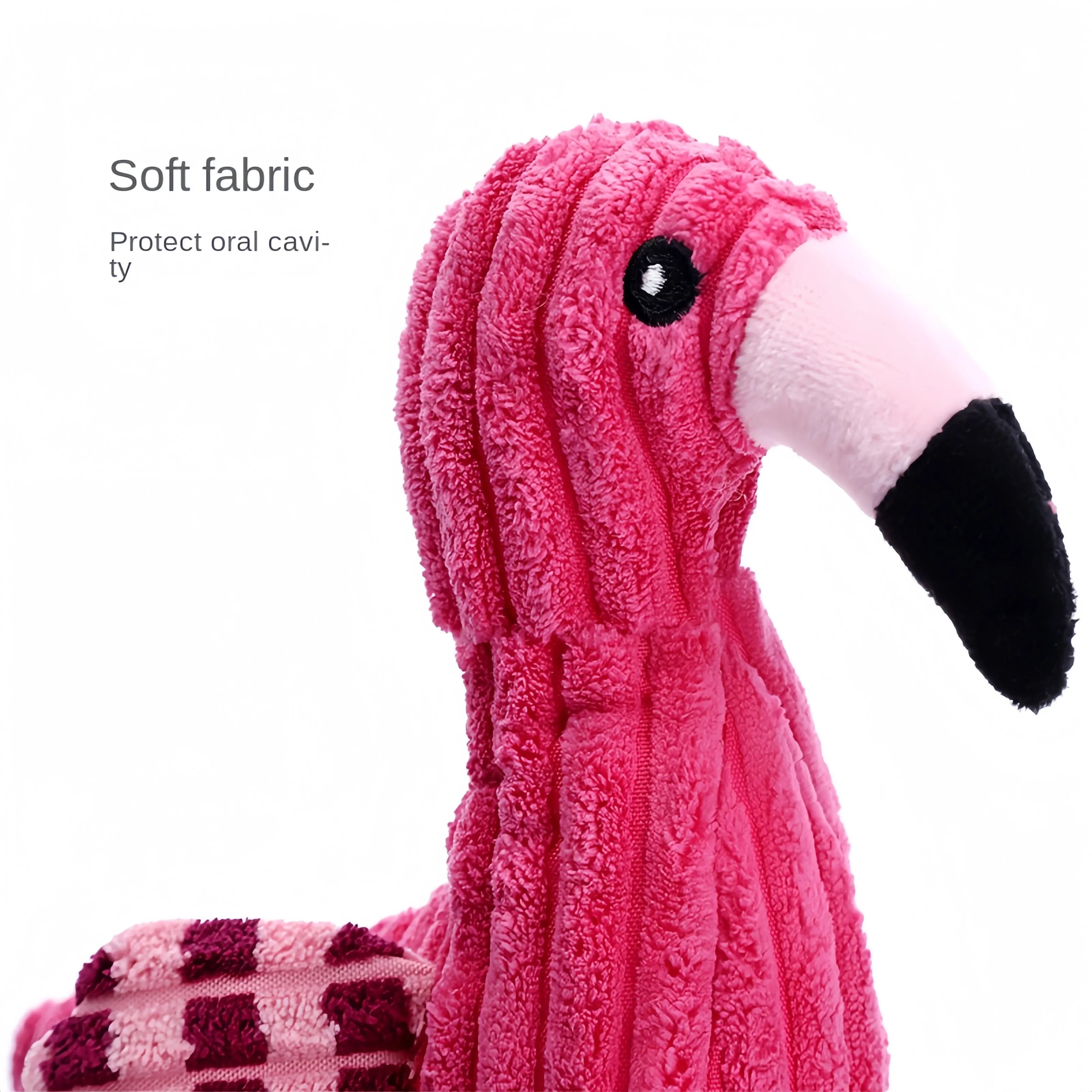 Pink animal-shaped corduroy dog toy with squeaker for small and large dogs