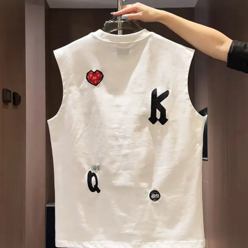 Men's black cotton sleeveless vest t-shirt with a large cartoon graphic print on the front.