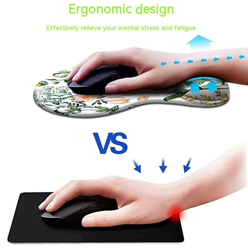 Black silicone keyboard wrist pad with floral pattern and integrated wrist strap, dimensions 228mm by 192mm.