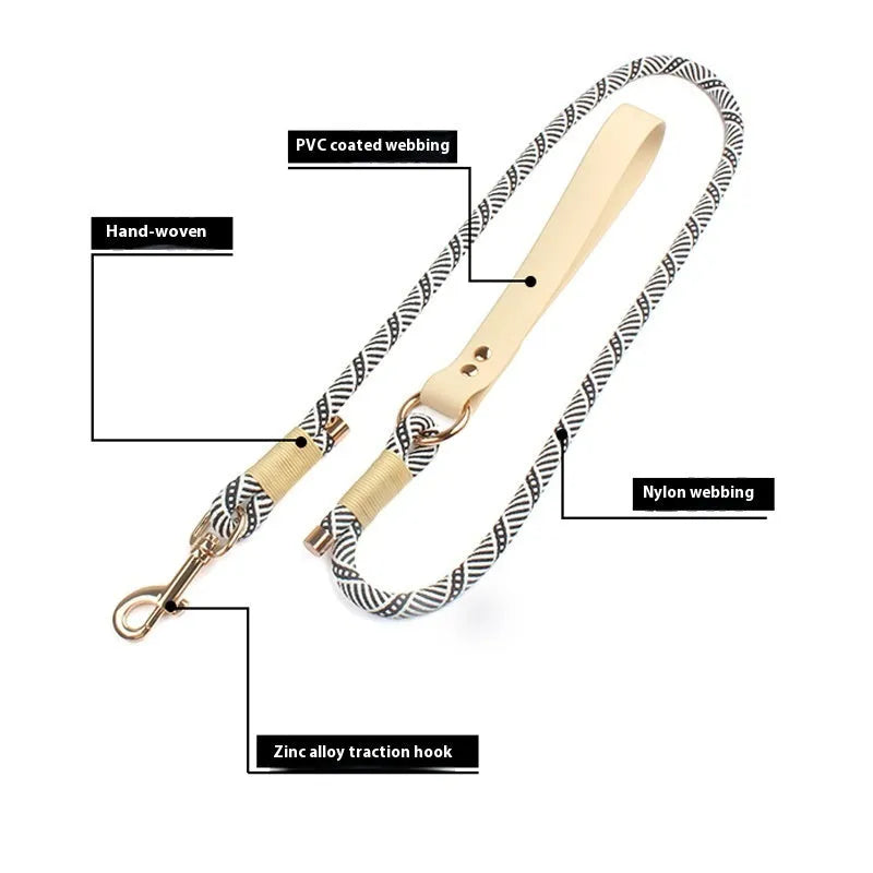 Dog hand holding rope leash with buckle in Shadow White or Wizard of Oz Green colours