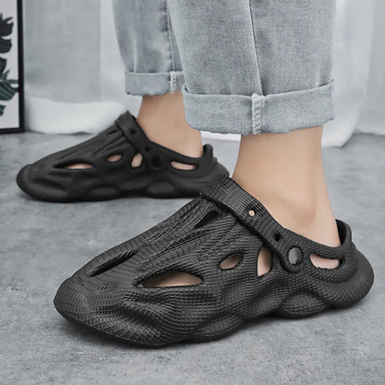 EVA soft men's summer beach shoes in black, slip-on design with lightweight sole