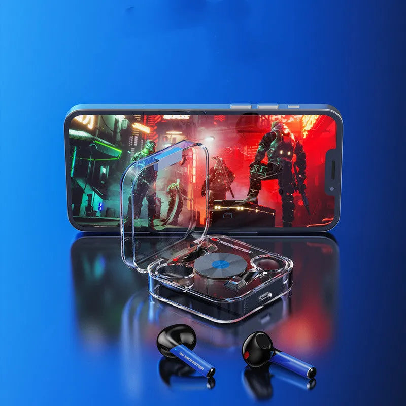 Wireless Bluetooth headset in transparent black colour with earplug design