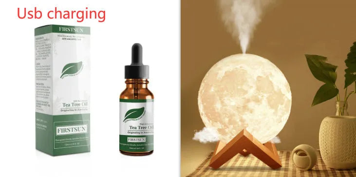 Wood set lunar-shaped humidifier and night light with 13cm diameter ball and USB charging cable