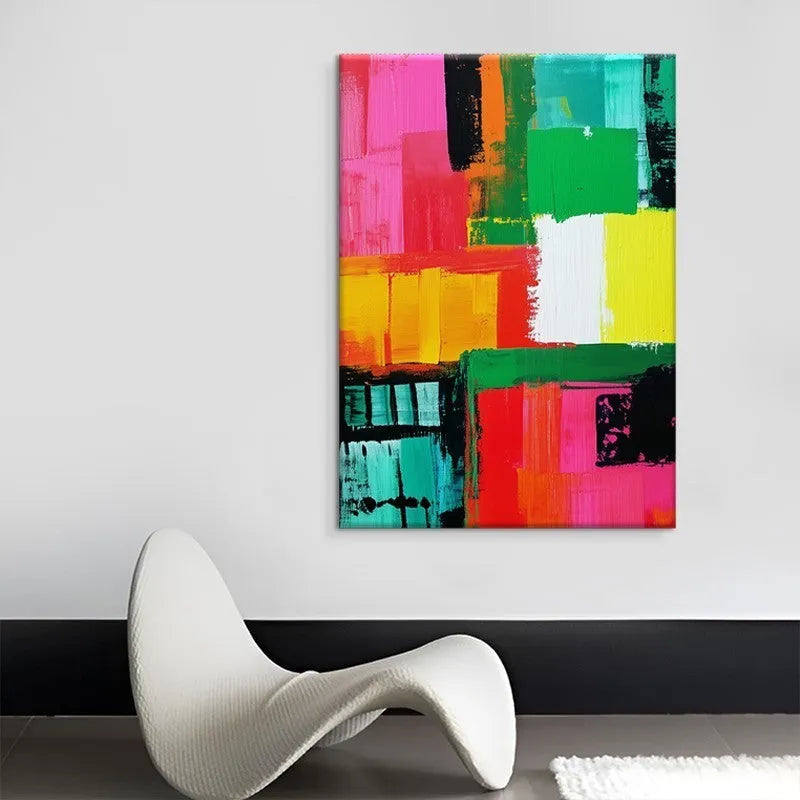 Hand painted abstract oil painting on canvas, large size, colourful modern design, unframed