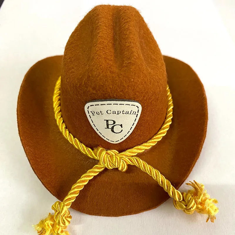 British cat cowboy hat in non woven fabric with ribbon details for small to medium cats