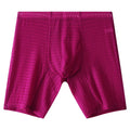 Men's white lace boxer shorts with a lengthened leg design on a neutral background.