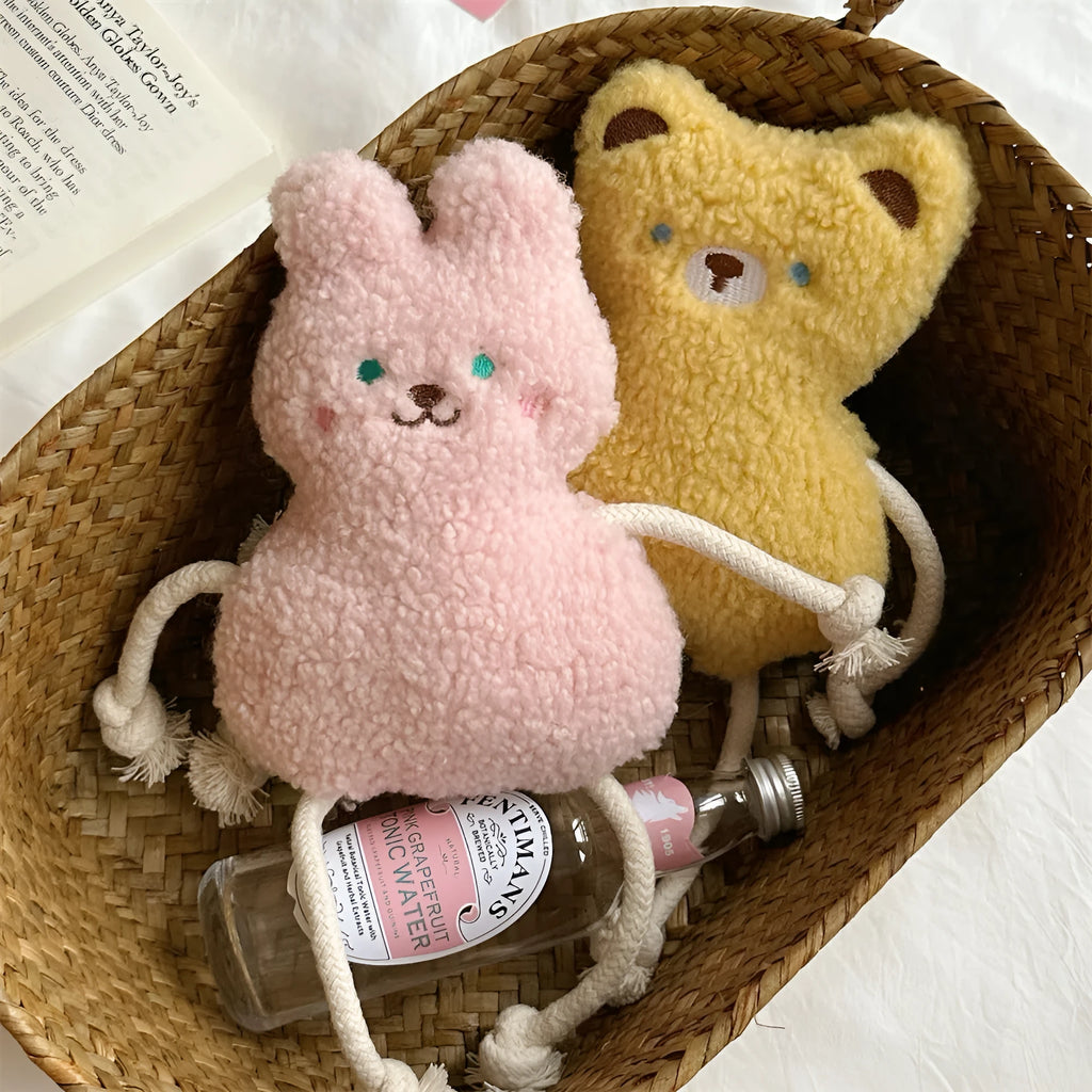 Korean pink and yellow plush pet toy with squeaky and crinkle sound features for dogs and cats