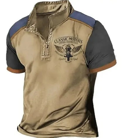 Loose fit solid colour golf polo shirt with 3D digital printing on textured fabric.