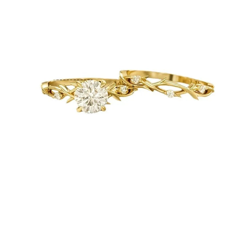 Rose gold simulation diamond couple rings in geometric design on copper band