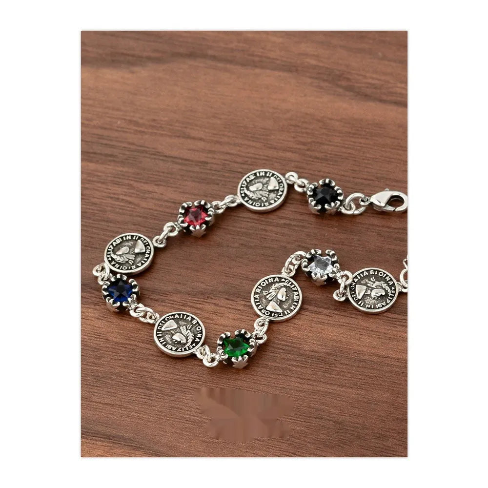 Colorful zircon five-pointed star round matching bracelet in copper electroplated finish for women style SL0285