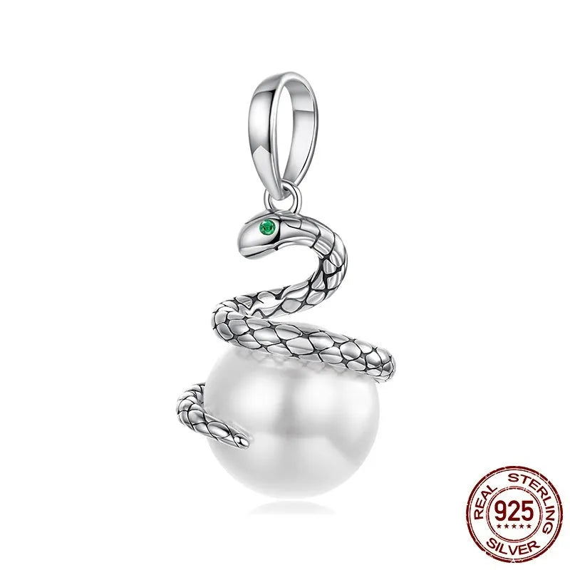 Original S925 silver snake running pendant retro style 925 sterling silver charm 2.4x1.2cm with 0.45cm aperture