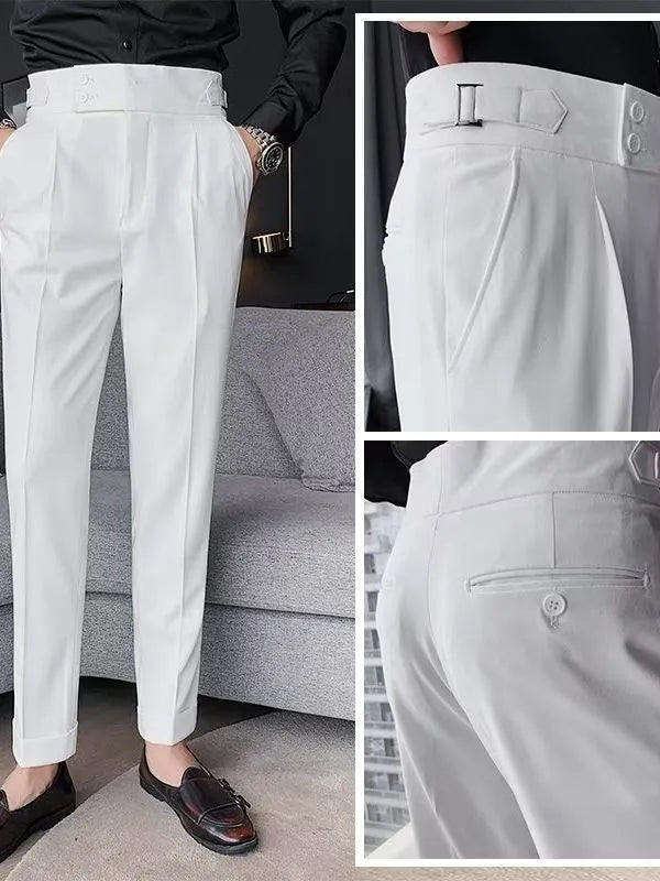 Autumn retro high waist straight casual trousers in cotton blend fabric available in four colours