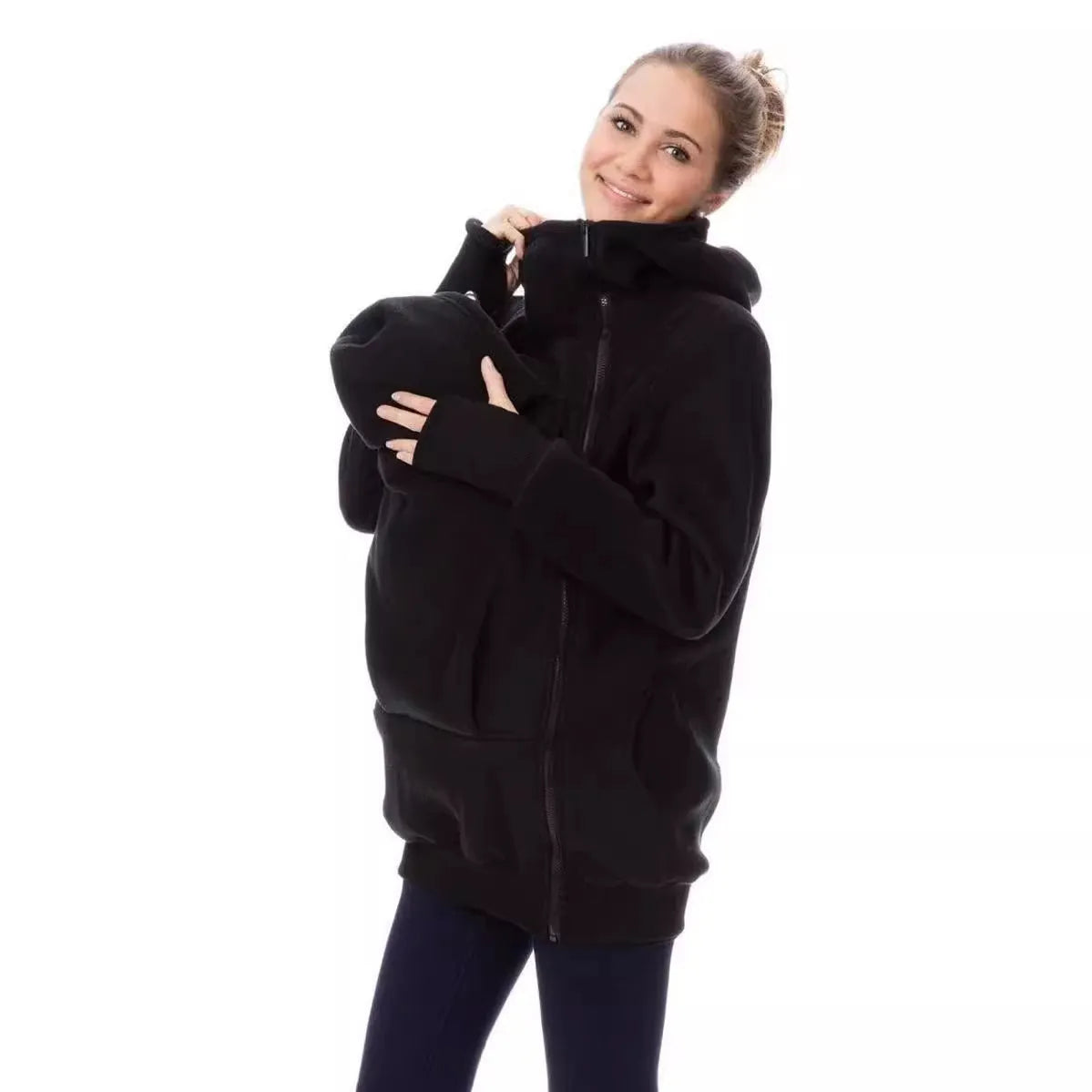 Red loose polar fleece sweater for women with long sleeves