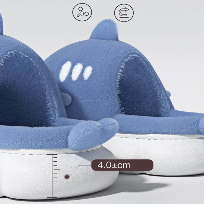 Shark slippers warm winter house shoes suede upper anti-skid sole indoor unisex couple colours
