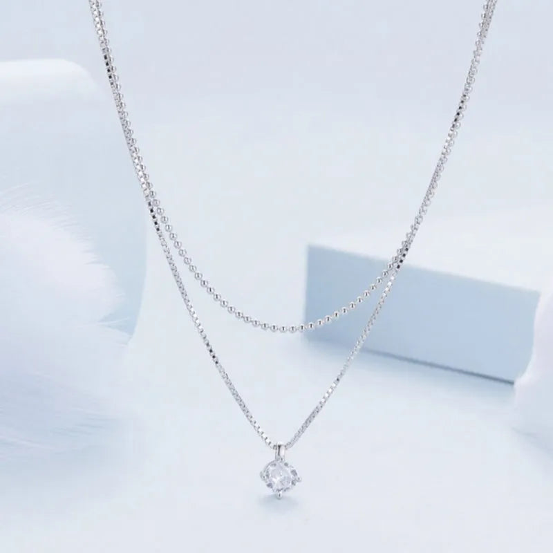 Silver double-layer necklace with pearl chain and pendant made from 925 sterling silver