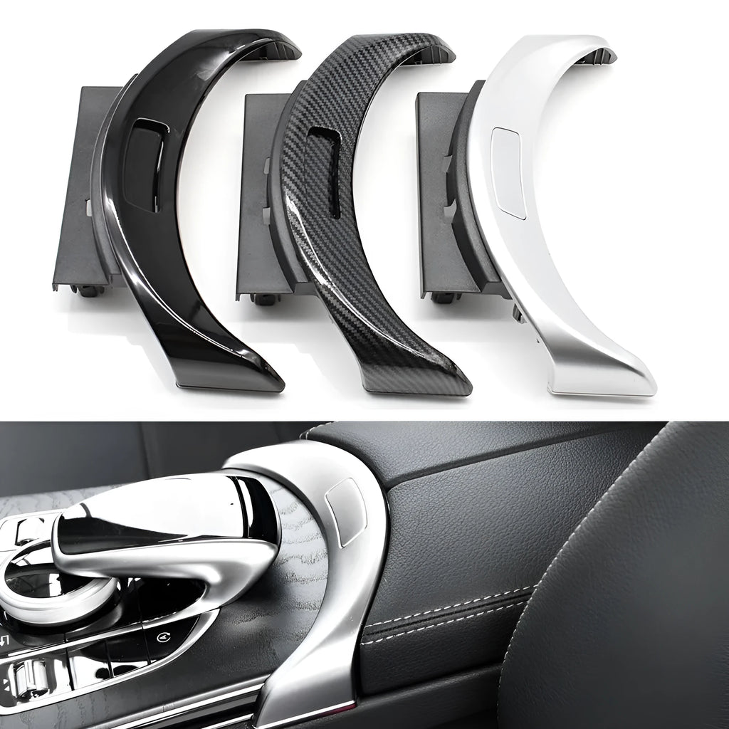 Mercedes C-Class GLC armrest button electroplating panel in silver, black, or carbon finish