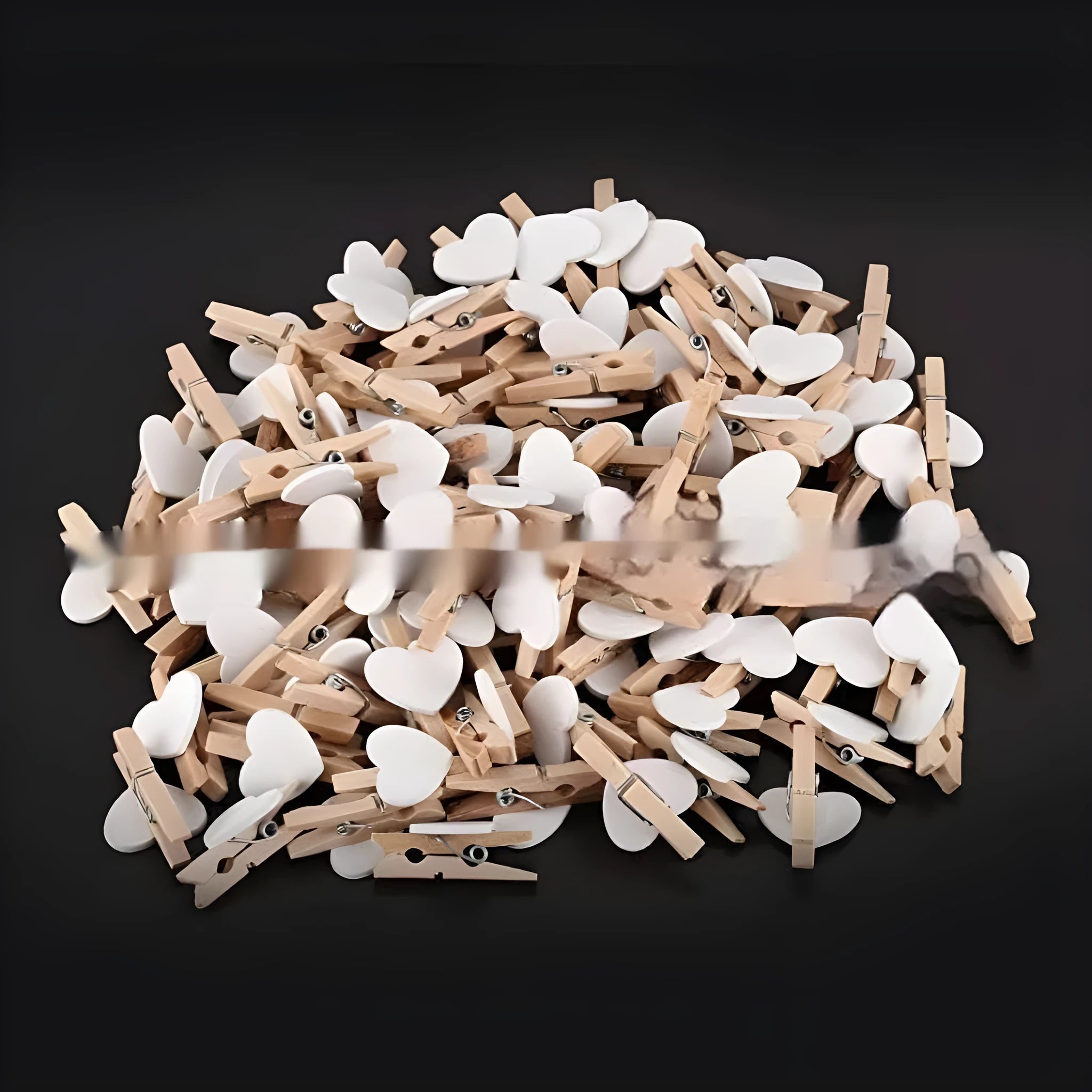 Five handmade wooden heart-shaped hair clips in red, pink, white, and yellow colours.