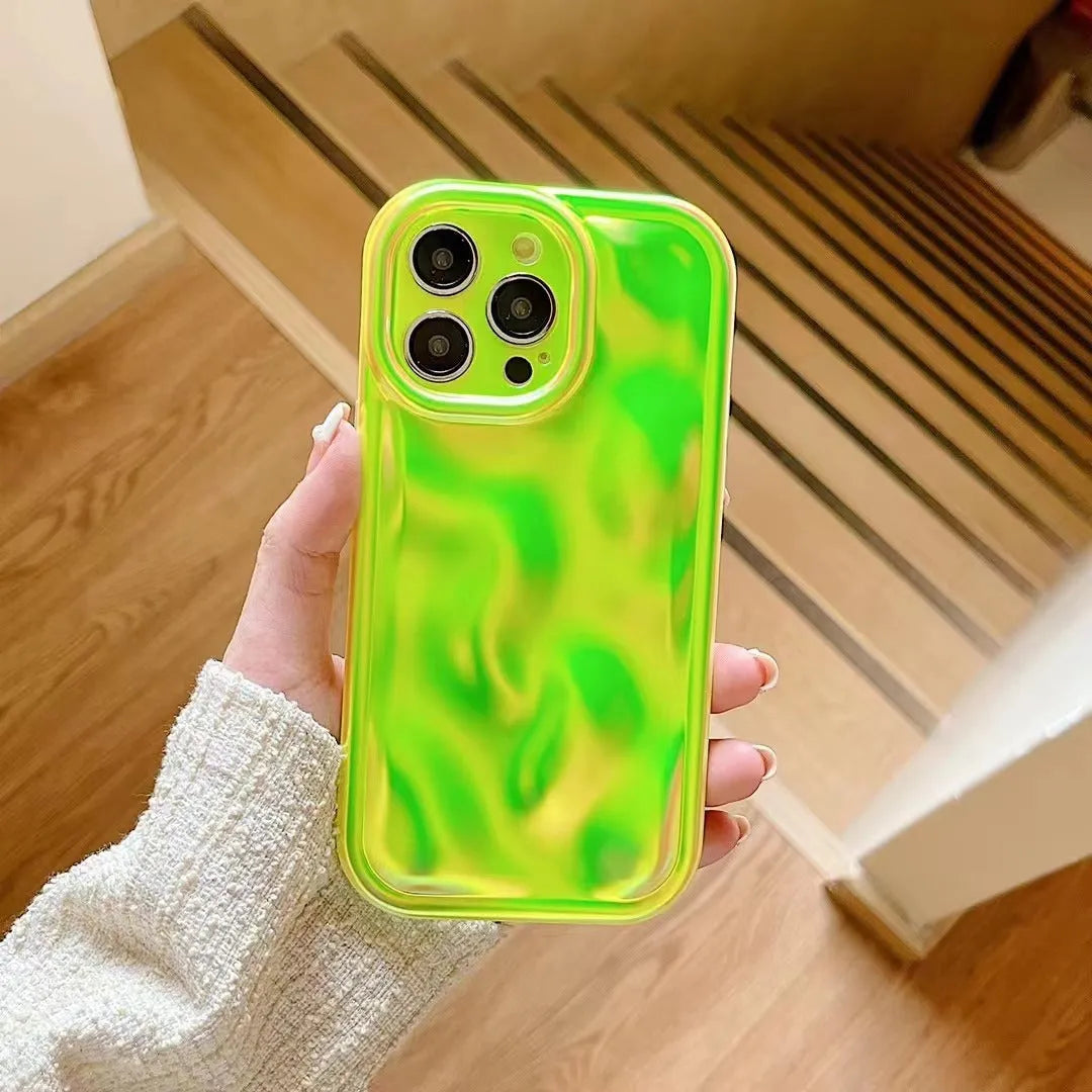 All Wrapped Creative Light meteorite pattern silicone phone case in fluorescent green for iPhone 14