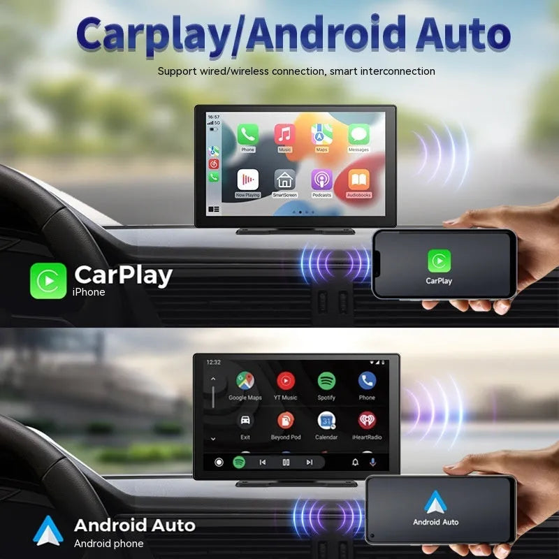 9-inch portable car driving recorder with touch screen and dual cameras for front and rear recording