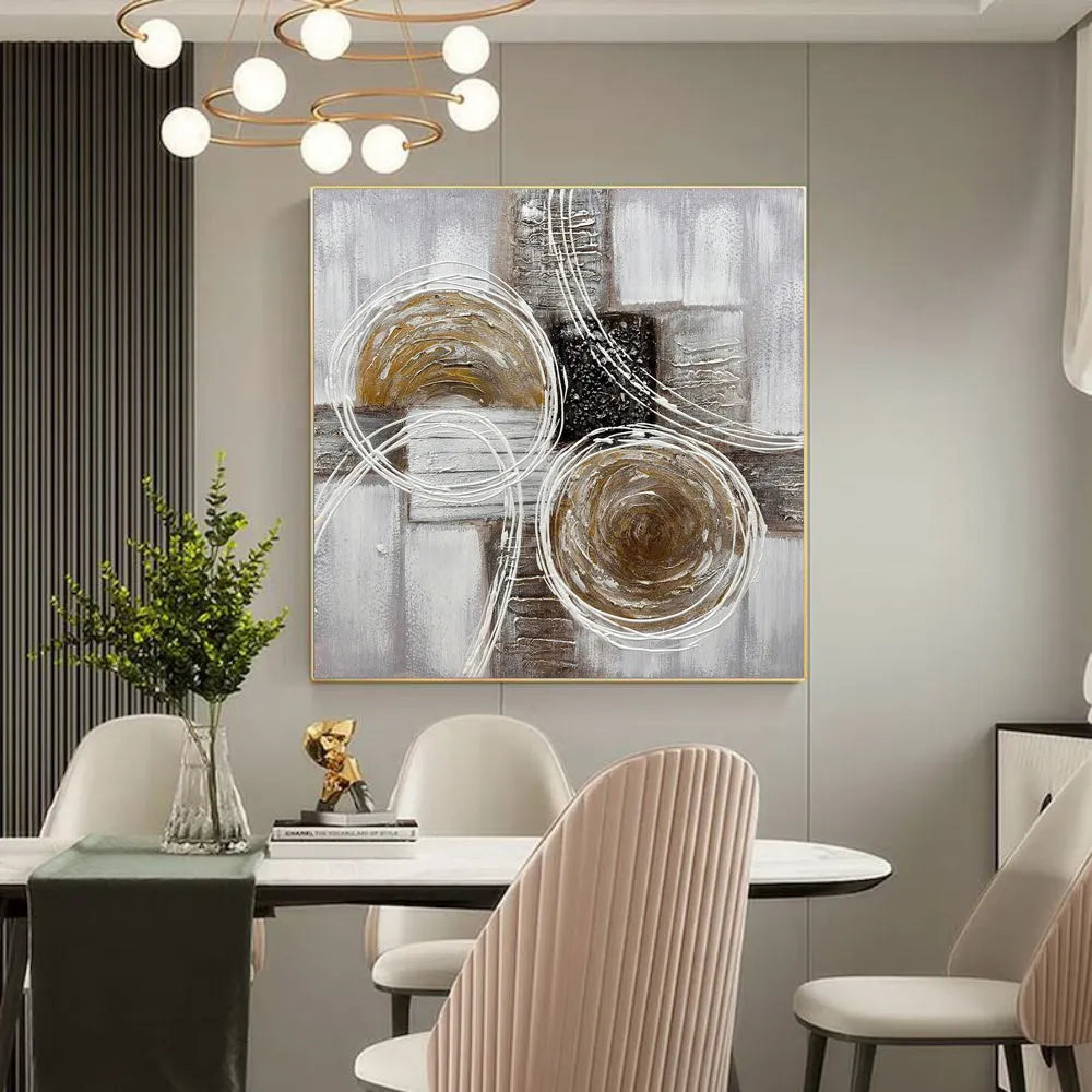 Modern brown and black thick oil texture abstract landscape handmade oil painting on square canvas for living room sofa back