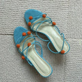 Cyan women's high-heeled sandals with lace-up straps, open toe, and thin straps made from French leather.